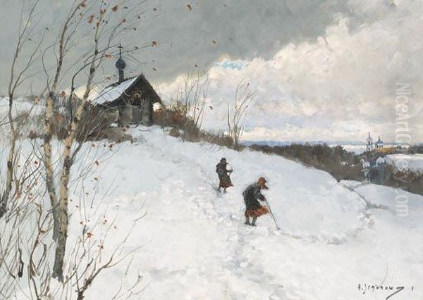 The Chapel On The Hill In Winter; The Village Church Inwinter - view 1