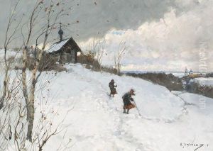 The Chapel On The Hill In Winter; The Village Church Inwinter by Andrei Afanas Evich Egorov