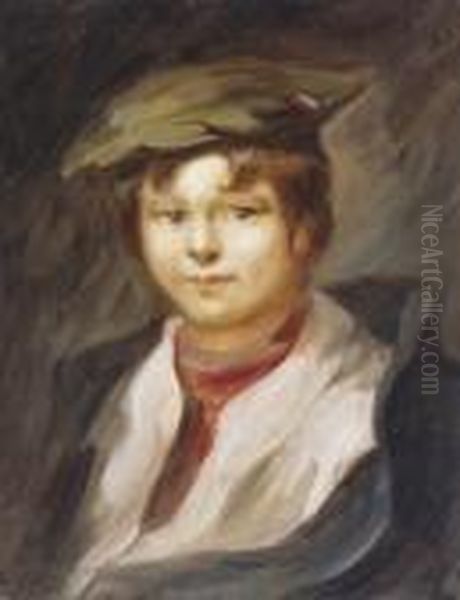 Young Boy In Beret With Red Scarf - view 1