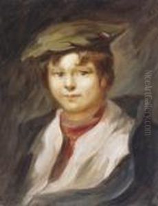 Young Boy In Beret With Red Scarf by Jozsef Egry