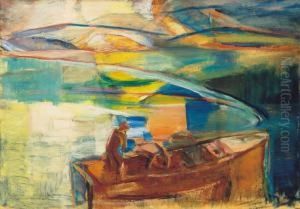 Evening Lights Ot The Lake Balaton, Around 1921 by Jozsef Egry