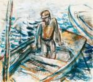 Fisherman By The Lake Balaton by Jozsef Egry