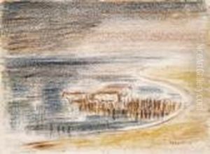 Reed By The Lake Balaton (cows) by Jozsef Egry