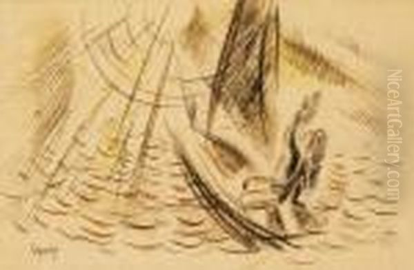 Man, Sitting In A Boat (golden Gate On The Lake Balaton) - view 1