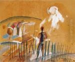 Painter In The Badacsony Landscape by Jozsef Egry