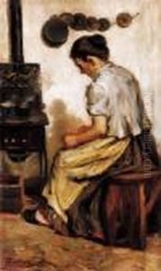 By The Fireplace (my Mother) by Jozsef Egry