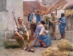 The Harvesters Pay after the original of 1882 by Lhermitte, Leon