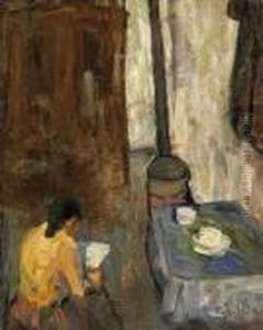The Artist's Mother In The Kitchen by Jozsef Egry