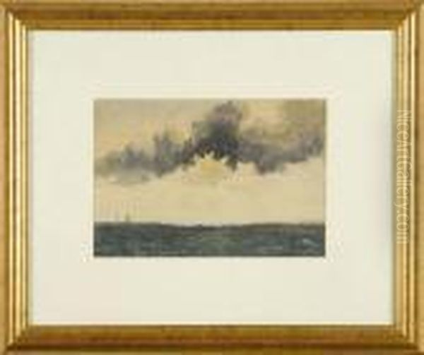 Cloudy Seascape With Distant Ship - view 1