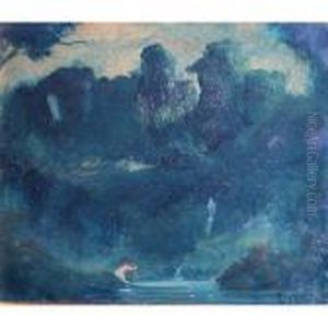 Bather In A Wooded Pool by Louis Michel Eilshemius