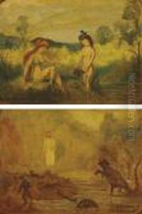Mother And Child And Mystical Figures In A Battle Scene by Louis Michel Eilshemius