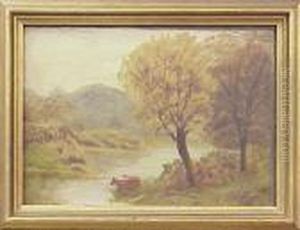 Landscape With Cows Entering River Landscape With Cows Entering River