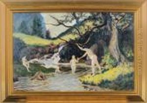 Bathers Frolicking In A Stream by Louis Michel Eilshemius