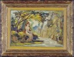 Red Haired Woman By A Stream by Louis Michel Eilshemius