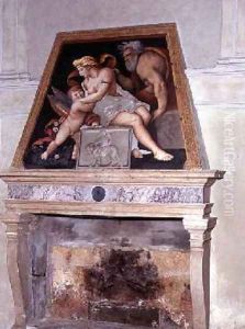 Venus Vulcan and Cupid fresco above a fireplace by Lorenzo Leonbruno