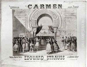 Cover of the score of piano quadrille from Carmen by Edouard Strauss 1835-1916 by A. Lamy