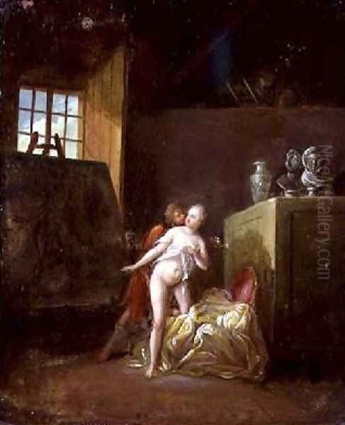 An artist and his model in a studio - view 1