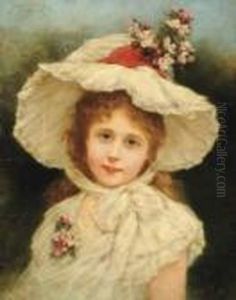 Portrait De Fillette Au Chapeau Fleuri by Eisman Semenowsky