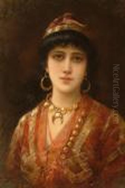 Harem Beauty, Half Length Portrait Of A Young Girl Wearing Ornate Costume And Jewellery - view 1