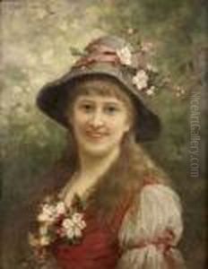 Portrait De Jeune Fille Au Chapeau Fleuri by Eisman Semenowsky