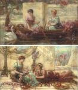 Elegant Maidens On A Terrace; And Maidens In A Boat Elegant Maidens On A Terrace; And Maidens In A Boat