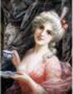 Jeune Femme En Costume Xviiie Tenant Une Tasse A The. by Eisman Semenowsky