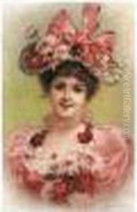Elegant Lady With Pink Ribbons by Eisman Semenowsky