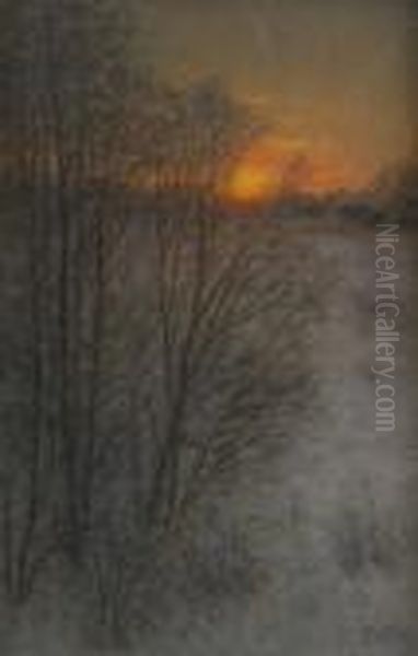 Vinterlandskap I Solnedgang - view 1