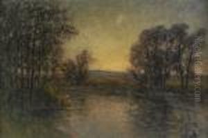 Landskap Med Trad Vid Vatten - Aftonljus by Per Ekstrom