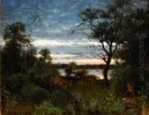 Solnedgang I Havet - Flicka I Hatt Med Blomsterbukett