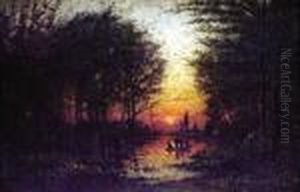 Les Inondations Du Bois De Boulogne Le Soir Au Coucher Du Soleil
