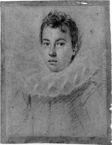 Portrait of a boy, bust-length, in a ruff by Ottavio Leoni