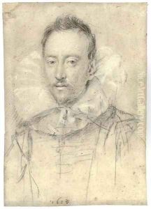 Portrait of a man, bust-length, in a white ruff by Ottavio Leoni