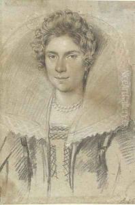 Portrait of a young lady wearing a high collar, bust-length by Ottavio Leoni