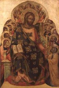 Christ Enthroned with Saints and Angels Handing the Key to St Peter