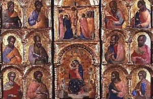 Madonna and Child with Angels the Crucifixion and the Twelve Apostles by Veneziano Lorenzo