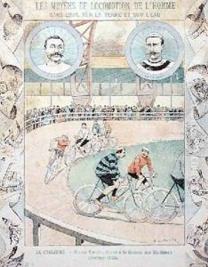 Charles Terront 1857-1932 and Jules Corre at the Galerie des Machines in February 1893 by E. Letellier