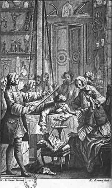 Electrical experiment made on a man by Abbe Jean Antoine Nollet 1700-70 in a physicist cabinet - view 1