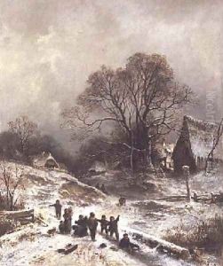 Children playing in the snow by Adolf Heinrich Lier