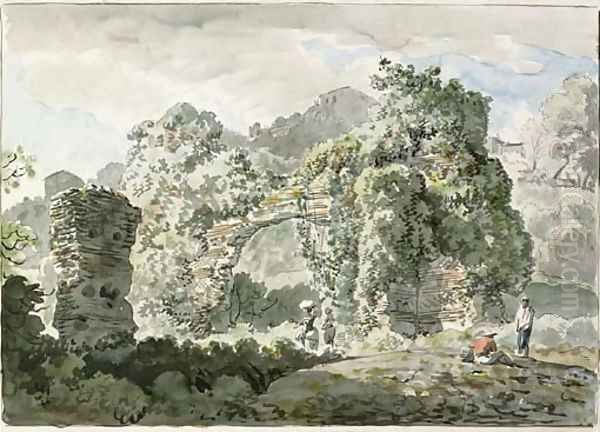 A ruined aqueduct in front of a villa on the road to Ariccia - view 1