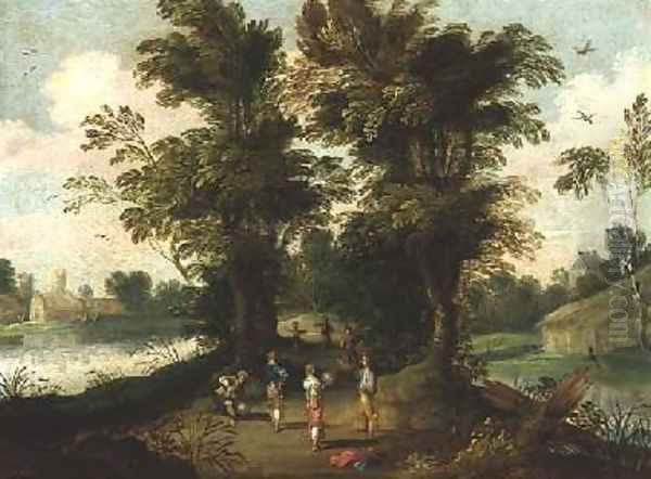 Young men playing a ball game while one blows up a bladder - view 1