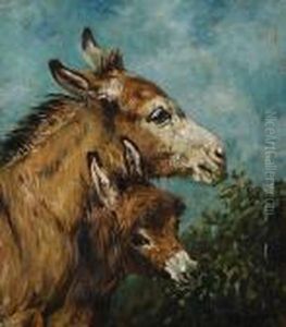 A Donkey With Her Foal by John Emms