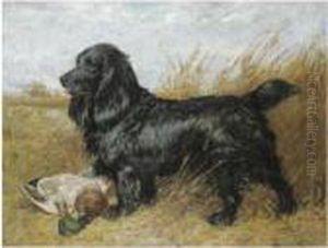 Black Spaniel With Game by John Emms