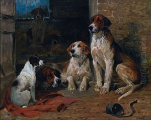 Hounds By A Kennel by John Emms