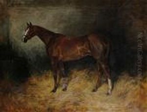 Portrait Of A Horse In A Stable by John Emms