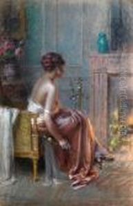 Junge Dame Am Kaminfeuer by Delphin Enjolras