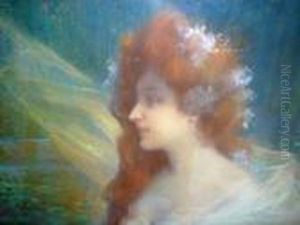 Portrait De Femme A La Chevelure Fleurie by Delphin Enjolras