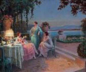 La Lecture, Trois Elegantes Sur La Terrasse by Delphin Enjolras