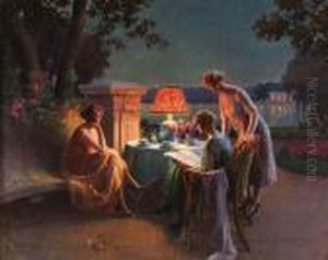 Trois Femmes Sur La Terrasse. by Delphin Enjolras