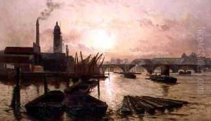The Old Hungerford Bridge on the River Thames by Charles John de Lacy